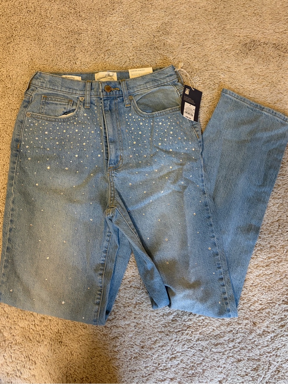 High rise 90s straight rhinestone jeans